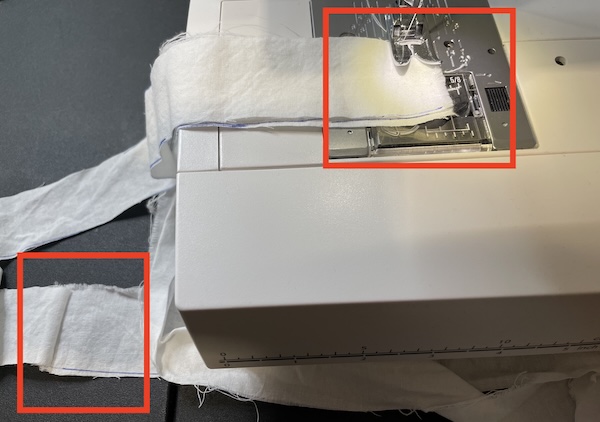 Place the two pieces on top of each other right sides facing, then sew the two sides together at the end with a 1/4” seam allowance.