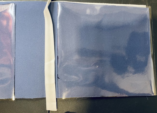 Sew a row of row of bias on the right side of vinyl piece 1 and on the left side of vinyl piece 2