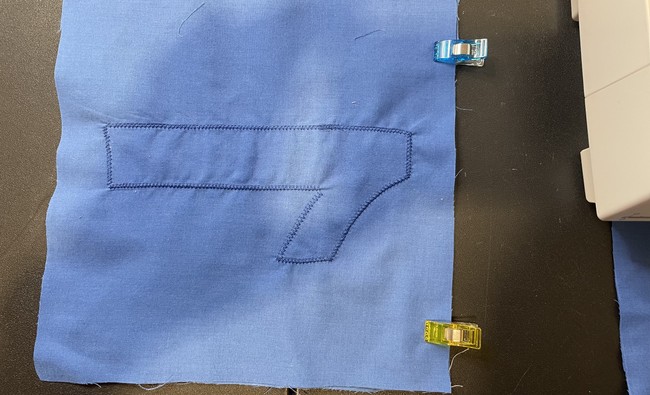 Starting with the first two blocks, place the two pieces right side facing (RSF). If making a dice, be sure to line up correct side and direction of the number. Sew on the right side with a 1/4” seam allowance.