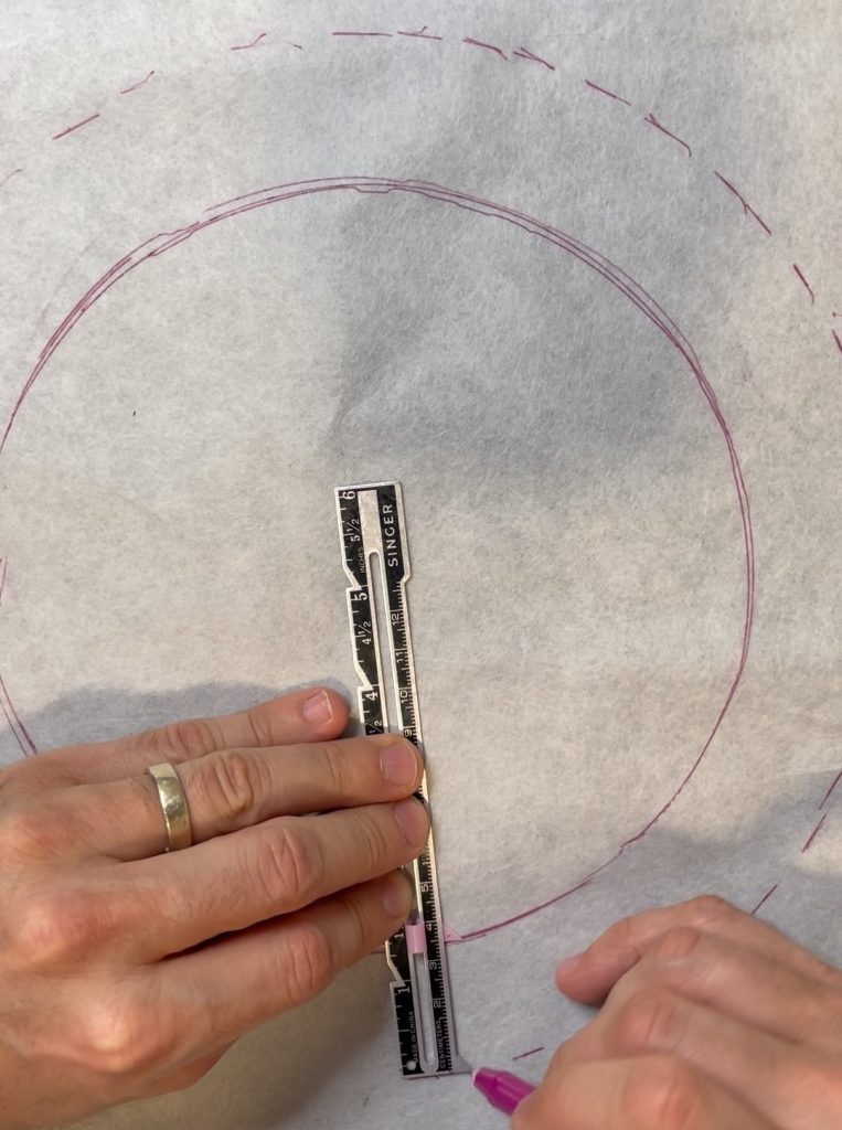 Using your seam gauge mark out about 1” from this circle.